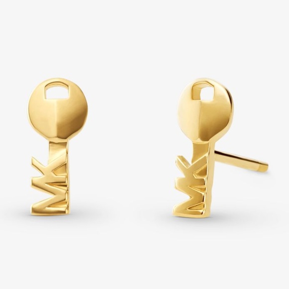 🎁 MICHAEL KORS 14K Gold/Sterling Silver Key Studs - Picture 1 of 5